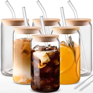 6pcs Drinking Glasses with Bamboo Lids