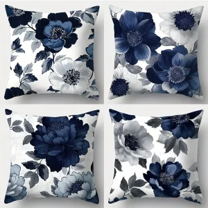 Blue and White Floral Pillowcase
